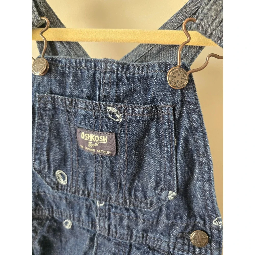 OshKosh Bgosh Kids Dark Wash Denim Football Embroidered Vestbak Overalls 12M